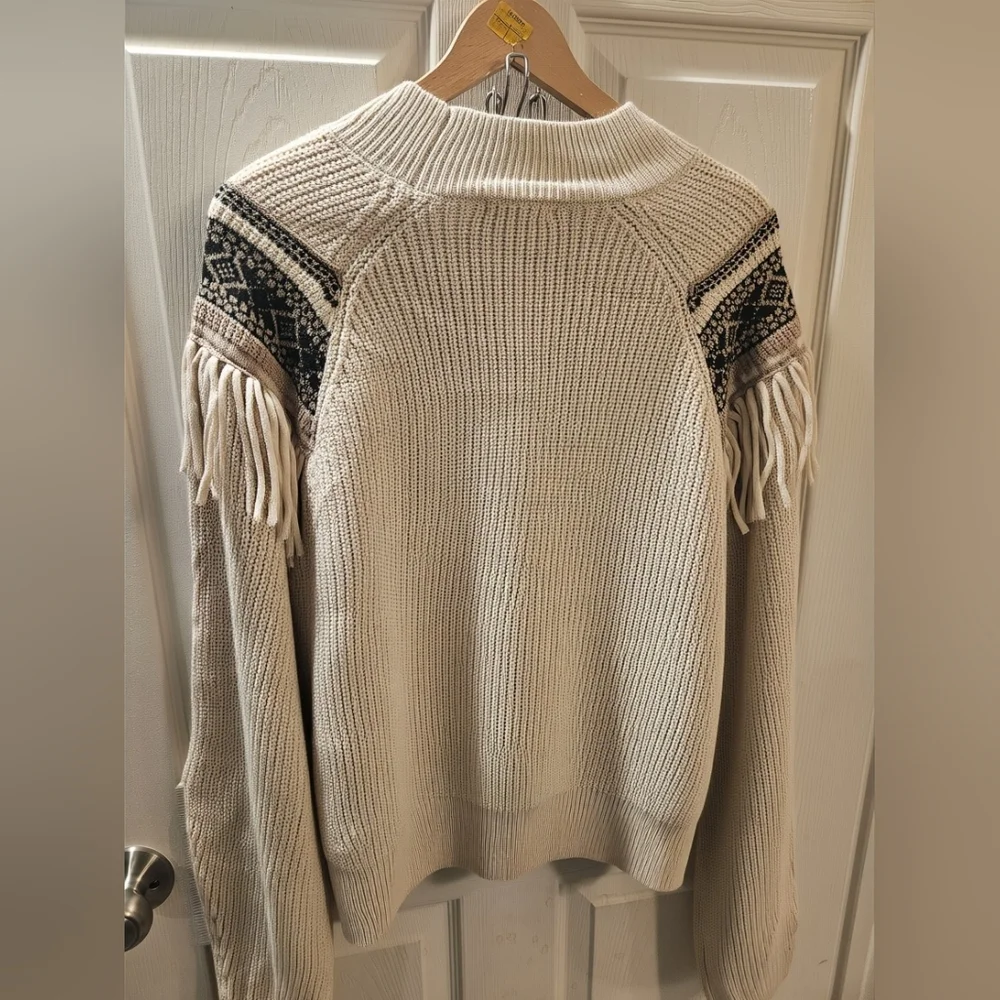 ZSupply Beige Sweater with Black Fringe Pattern Nwt - Picture 2 of 6